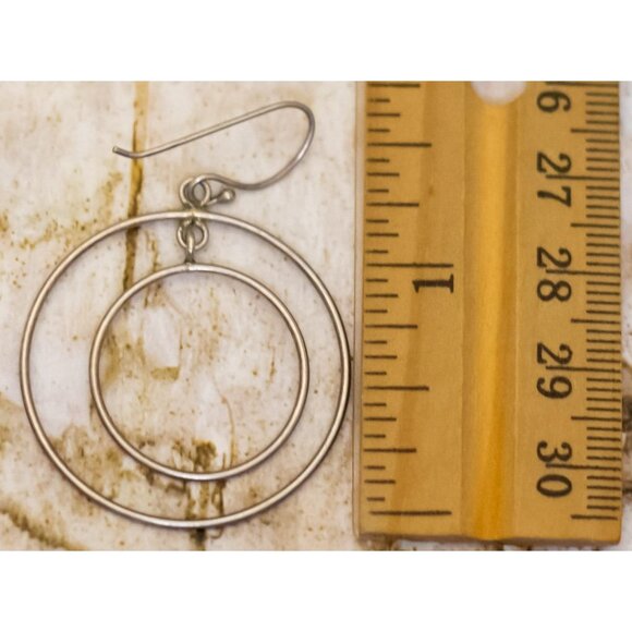 Vintage Double Ring Sterling Silver Dangle Earrings - B15 - Picture 2 of 2